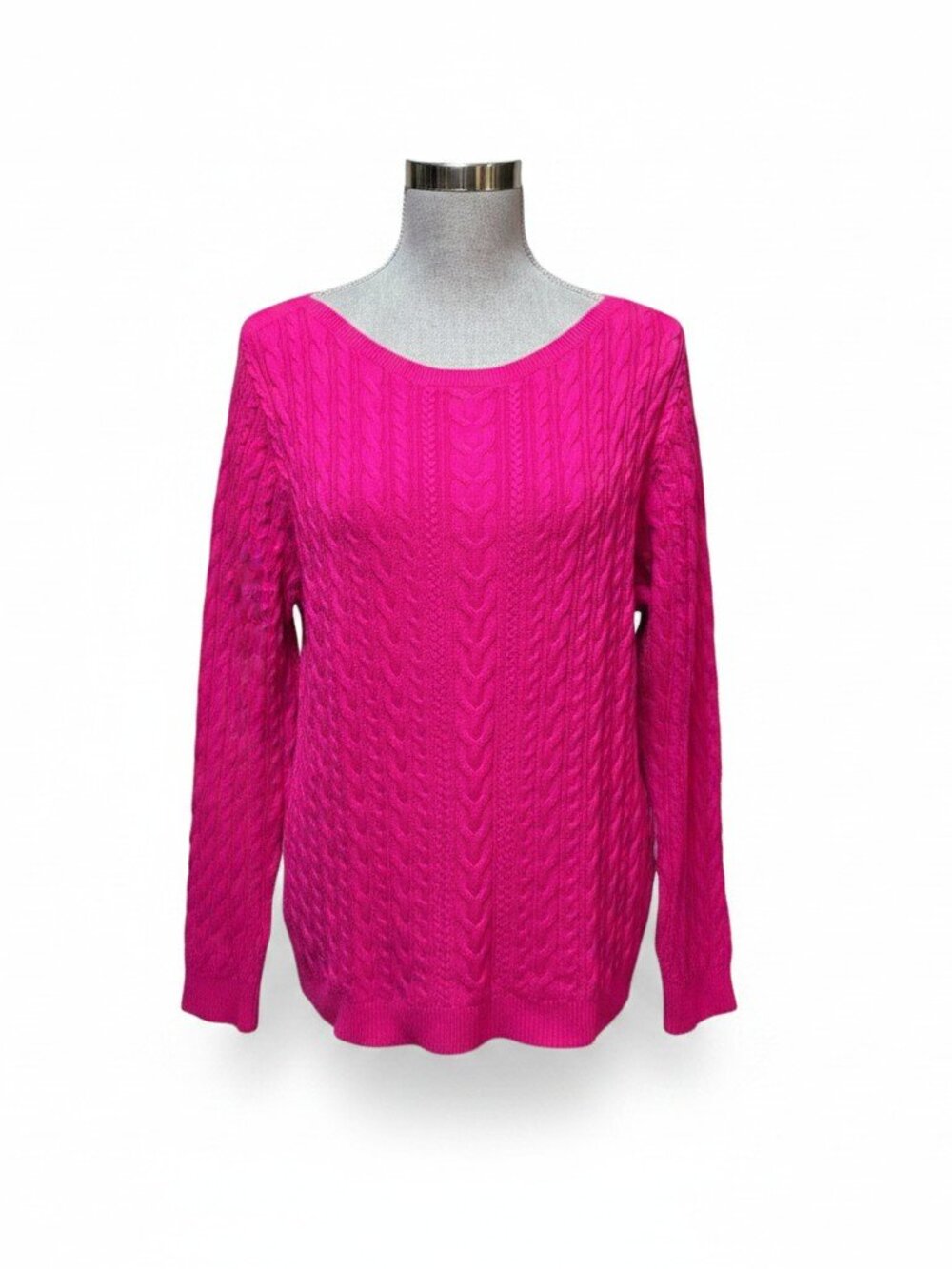 Lands' End Women's Plus Size Cable Knit Cotton Long Sleeve Sweater 1X